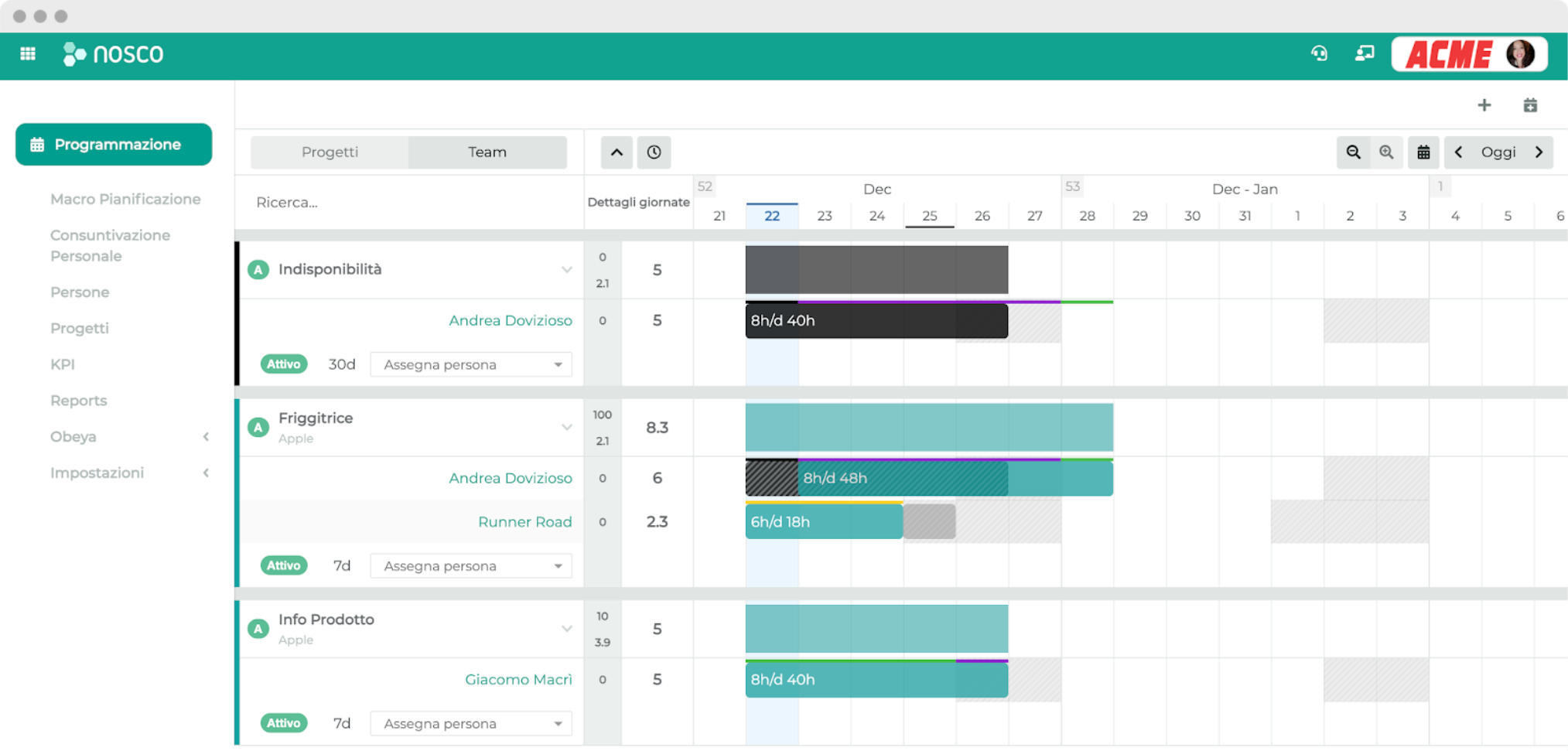 Schermata di Inbox dell'Omnichannel di Nosco Agile Planner